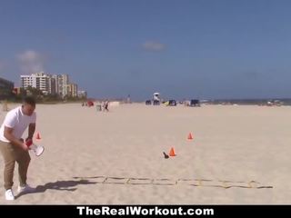 TheRealWorkout - Busty Blonde Rides Trainer immediately thereafter The Beach Session